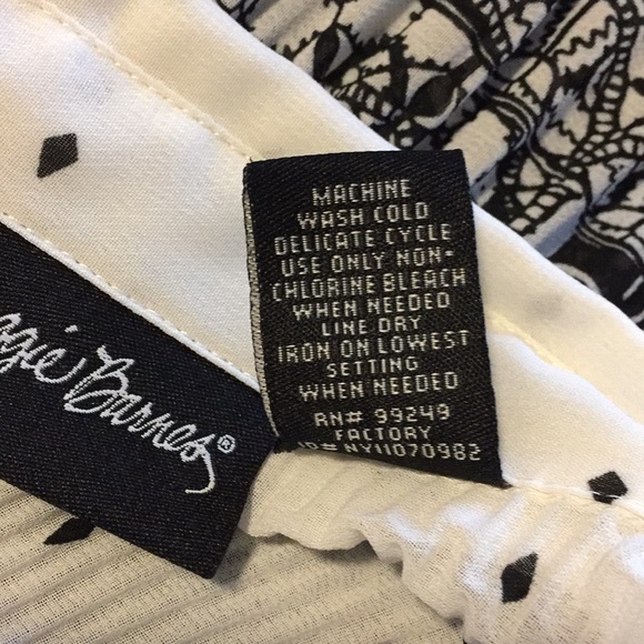 Black White Pleated Stretchy Button Up Blouse OX - Picture 5 of 6